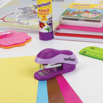 картинка Степлер №10 МИНИ ЮНЛАНДИЯ, до 15 листов, с антистеплером, эргономичный, фиолетовый, 228492 от магазина МОЛТИ