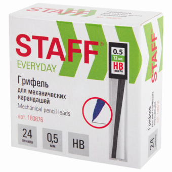 картинка Грифели запасные 0,5 мм, HB, STAFF "EVERYDAY" MPL-876, КОМПЛЕКТ 12 шт., 180876 от магазина МОЛТИ