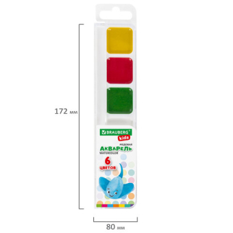 картинка Краски акварельные BRAUBERG KIDS, медовые, 6 цветов, квадратные кюветы, пластиковый пенал, 192281 от магазина МОЛТИ