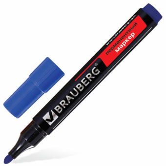 картинка Маркер перманентный BRAUBERG "Contract", СИНИЙ, круглый наконечник, 3 мм, 150466 от магазина МОЛТИ