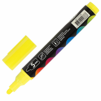 картинка Маркер меловой "POP-ART" ЖЕЛТЫЙ, 5 мм, стираемый, для гладких поверхностей, BRAUBERG, 151528 от магазина МОЛТИ