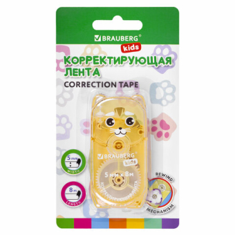 картинка Корректирующая лента BRAUBERG KIDS "ЗВЕРЯТА", 5 мм х 8 м, механизм перемотки, корпус ассорти, блистер, 272499 от магазина МОЛТИ