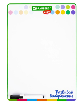картинка Доска для рисования с маркером двухсторонняя, в клетку/белая, 24х34 см (А4), BRAUBERG KIDS, 238152 от магазина МОЛТИ