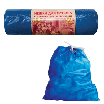 картинка Мешки д/мусора 60л, завязки, синие, в рулоне 10шт, ПВД, 30мкм, 70х60см, прочные, КБ VITALUX, шк0509 от магазина МОЛТИ