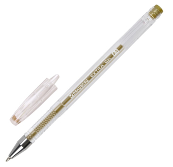 картинка Ручка гелевая ЗОЛОТИСТАЯ BRAUBERG "EXTRA GOLD", корпус прозрачный, 0,5мм, линия 0,35мм, 143914 от магазина МОЛТИ