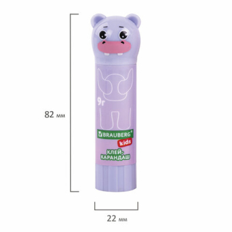 картинка Клей-карандаш "Пастельные зверята: мышка, тигр, бегемот" 9 г, фиг.  колпачок, BRAUBERG KIDS, 271140 от магазина МОЛТИ