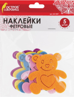 картинка Наклейки из фетра МИШКИ, 5шт., ассорти, яркие цвета, ОСТРОВ СОКРОВИЩ, 661487 от магазина МОЛТИ