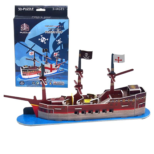 Пазл 3D 1689-D бумажный Пиратский корабль в коробке 14,5х1х11см.PS27 (модель 20х5х12см)