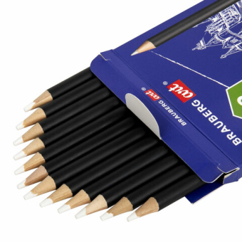 картинка Карандаши художественные белые, НАБОР 12 шт. BRAUBERG ART CLASSIC, МЯГКИЙ грифель 3,3 мм, 181896 от магазина МОЛТИ