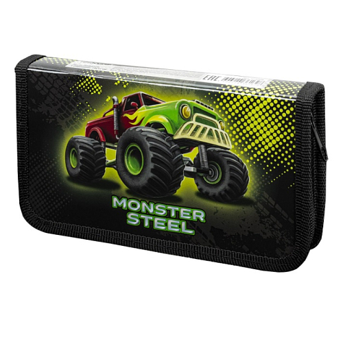 Пенал ПИФАГОР, 1 отделение, ламинированный картон, 19х11 см, "Monster steel", 271008