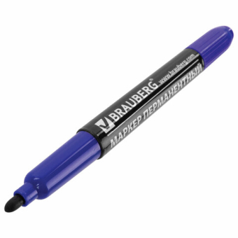 картинка Маркер перманентный двусторонний BRAUBERG, СИНИЙ, круглый наконечник, 2/4 мм, 150837 от магазина МОЛТИ