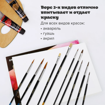 картинка Кисти ПИФАГОР, набор 10 шт. (ПОНИ: плоская № 4, круглые № 1, 2, 3, 5; СИНТЕТИКА: круглые № 1, 3, 5; ЩЕТИНА: плоские № 4, 8), блистер, 200505 от магазина МОЛТИ