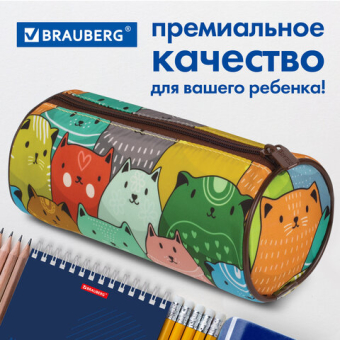картинка Пенал-тубус BRAUBERG, с эффектом Soft Touch, мягкий, "Cats", 22х8 см, 229008 от магазина МОЛТИ