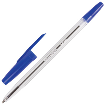 картинка Ручка шариковая BRAUBERG "Line", СИНЯЯ, корпус прозрачный, узел 1 мм, линия письма 0,5 мм, 141097 от магазина МОЛТИ