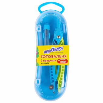 картинка Готовальня ЮНЛАНДИЯ, 2 предмета: пластиковый циркуль 120 мм, грифель, пенал, 210656 от магазина МОЛТИ