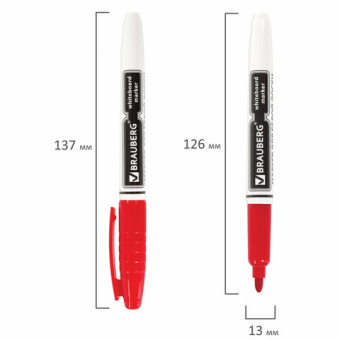 картинка Маркер стираемый для белой доски КРАСНЫЙ, BRAUBERG, 4 мм, с клипом, эргономичный корпус, 150848 от магазина МОЛТИ