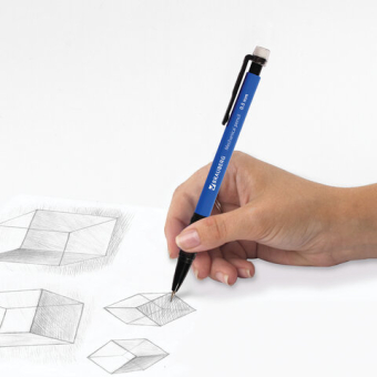 картинка Карандаш механический 0,5 мм, BRAUBERG "Comfort", ластик, резиновый грип, корпус синий, 180283 от магазина МОЛТИ