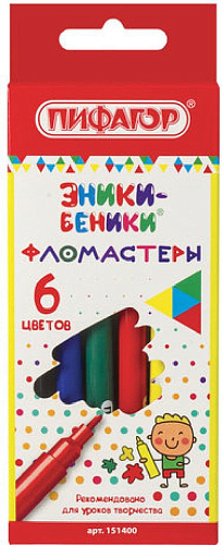 Фломастеры ПИФАГОР "ЭНИКИ-БЕНИКИ", 6 цветов, вентилируемый колпачок, 151400