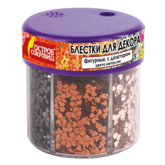 картинка Блестки для декора, поделок, DIY, творчества, оформления, ФИГУРНЫЕ МЕТАЛЛИК, ОСТРОВ СОКРОВИЩ, диспенсер с дозатором, 6 цветов по 9 г, 191373 от магазина МОЛТИ