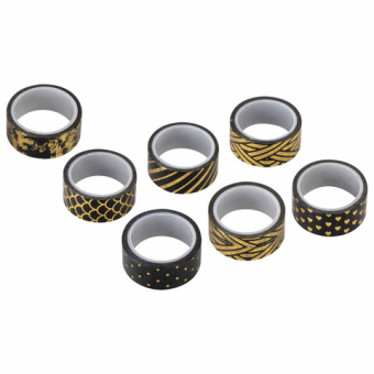 картинка Клейкие WASHI-ленты для декора с фольгой "ЧЕРНОЕ ЗОЛОТО", 15 мм х 3 м, 7 шт., рисовая бумага, ОСТРОВ СОКРОВИЩ, 661714 от магазина МОЛТИ