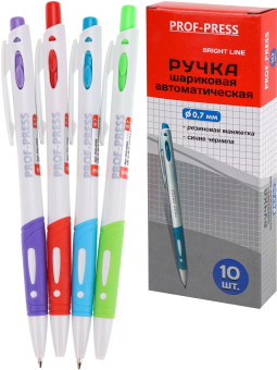 картинка Ручка шариковая СИНЯЯ(РШ-4098) BRIGHT LINE автоматическая, с рез. манжеткой, d=0,7 mm, инд ШК кр 10 от магазина МОЛТИ