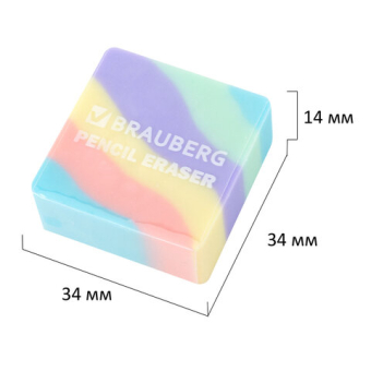 картинка Ластик кросс-серия PASTEL, 34х34х14 мм, квадратный, ассорти, ЭКО ПВХ, BRAUBERG, 273210 от магазина МОЛТИ