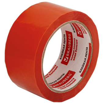картинка Клейкая лента упаковочная, 48 мм х 66 м, ОРАНЖЕВАЯ, толщина 45 микрон, BRAUBERG, 440154 от магазина МОЛТИ