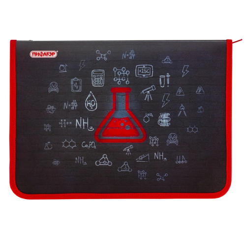 Папка для тетрадей ПИФАГОР, А4, 1 отделение, пластик, молния вокруг, "Химия", 228148