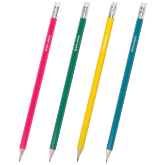 картинка Карандаш чернографитный BRAUBERG, 1 шт., "Fluor", НВ, с ластиком, корпус неоновый ассорти, заточенный, 180613 от магазина МОЛТИ