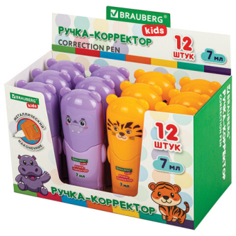 картинка Ручка-корректор BRAUBERG KIDS "ЗВЕРЯТА", 7 мл, металлический наконечник, корпус ассорти, 272493 от магазина МОЛТИ