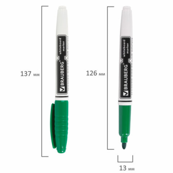картинка Маркер стираемый для белой доски ЗЕЛЕНЫЙ, BRAUBERG, 4 мм, с клипом, эргономичный корпус, 150849 от магазина МОЛТИ