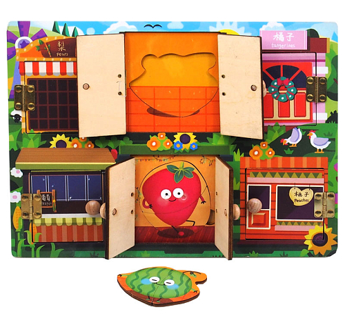 Игрушка для малышей АК-53/7058 Бизиборд домик 22,5х2х30см дерево