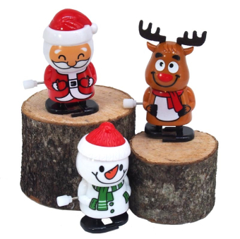 картинка Игрушка заводная 2506-6 Новогодняя Дед мороз + Снеговик + Олень в и/у 6,5х3х4см от магазина МОЛТИ