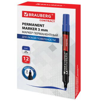 картинка Маркер перманентный BRAUBERG "Contract", СИНИЙ, круглый наконечник, 3 мм, 150466 от магазина МОЛТИ