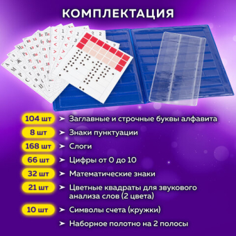 картинка Касса букв, слогов и счета ЮНЛАНДИЯ, с цветным рисунком (оборотная), А5, ПВХ, 129216 от магазина МОЛТИ