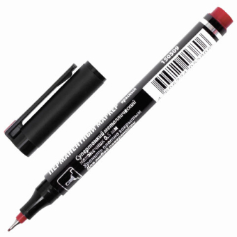 картинка Маркер перманентный BRAUBERG "Jet", КРАСНЫЙ, супертонкий металлический наконечник 0,5 мм, 150509 от магазина МОЛТИ