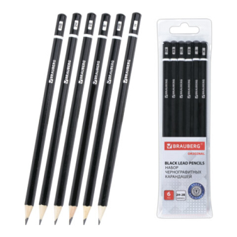 картинка Карандаши чернографитные разной твердости НАБОР 6 штук, 2H-2B, BRAUBERG "Line", 180650 от магазина МОЛТИ