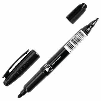 картинка Маркер перманентный двусторонний BRAUBERG, ЧЕРНЫЙ, круглый наконечник, 2/4 мм, 150836 от магазина МОЛТИ