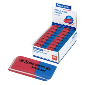 картинка Ластик BRAUBERG "Assistant 80", 41х14х8 мм, красно-синий, прямоугольный, скошенные края, 221034 от магазина МОЛТИ