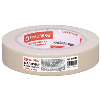 картинка Клейкая лента малярная креппированная 25 мм х 50 м (реальная длина!), профессиональная, BRAUBERG, 228086 от магазина МОЛТИ