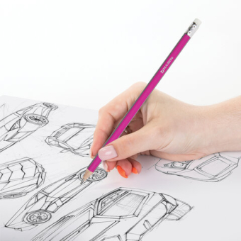 картинка Карандаш чернографитный BRAUBERG, 1 шт., "Alderida", НВ, трехгранный, с ластиком, корпус розовый, заточенный, 180611 от магазина МОЛТИ