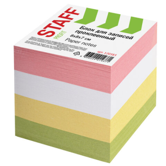 картинка Блок для записей проклеенный, 8х8х8 см, плотность 65 г/м2, цветной, STAFF, 120383 от магазина МОЛТИ