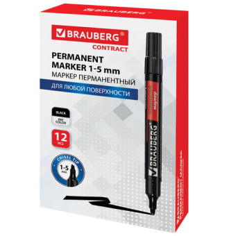 картинка Маркер перманентный BRAUBERG "Contract", ЧЕРНЫЙ, скошенный наконечник, 1-5 мм, 150469 от магазина МОЛТИ