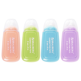 картинка Корректирующая лента BRAUBERG COMPACT PLUS PASTEL, 5 мм х 6 м, корпус ассорти, блистер, 270551 от магазина МОЛТИ