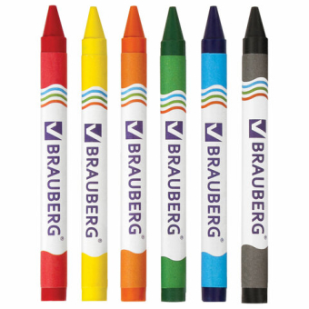 картинка Восковые мелки BRAUBERG, НАБОР 6 цветов, 222961 от магазина МОЛТИ