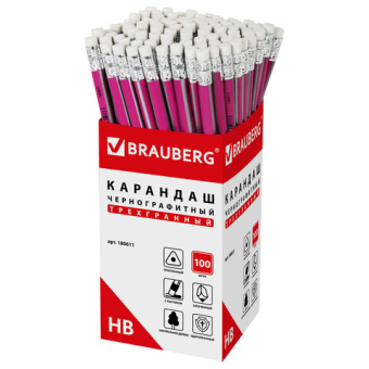 картинка Карандаш чернографитный BRAUBERG, 1 шт., "Alderida", НВ, трехгранный, с ластиком, корпус розовый, заточенный, 180611 от магазина МОЛТИ