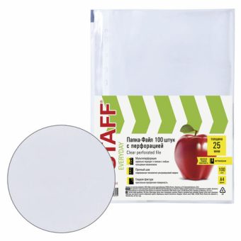 картинка Папки-файлы перфорированные, А4, STAFF "STANDARD", КОМПЛЕКТ 100 шт., гладкие, 25 мкм, 224814 от магазина МОЛТИ