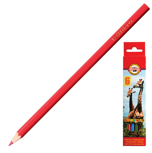 Карандаши цветные KOH-I-NOOR "Animals",  6 цв, грифель 2,8 мм, заточенные, европодвес, 3551/6