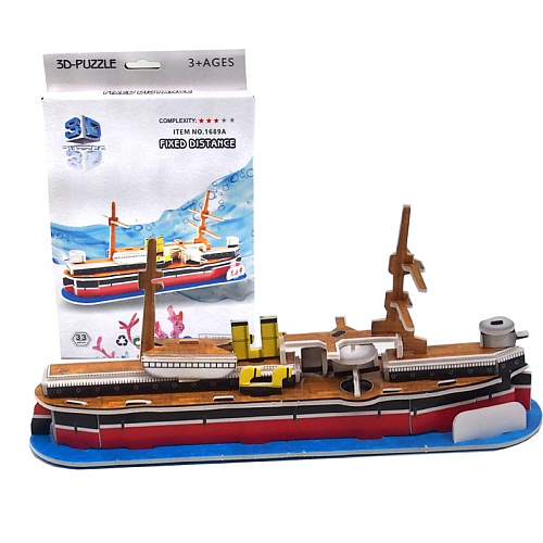 Пазл 3D 1689-A бумажный Пароход в коробке 14,5х1х11см.PS33 (модель 20х4,5х9,7см)