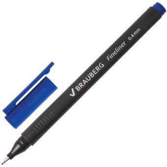 картинка Ручка капиллярная BRAUBERG Carbon, металлический наконечник, трехгранная, 0,4мм, синяя, 141522 от магазина МОЛТИ